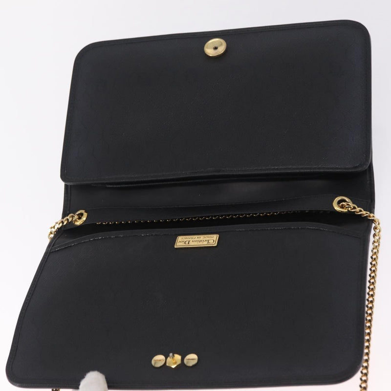 Christian Dior Vintage Honeycomb Canvas Black Leather Bag