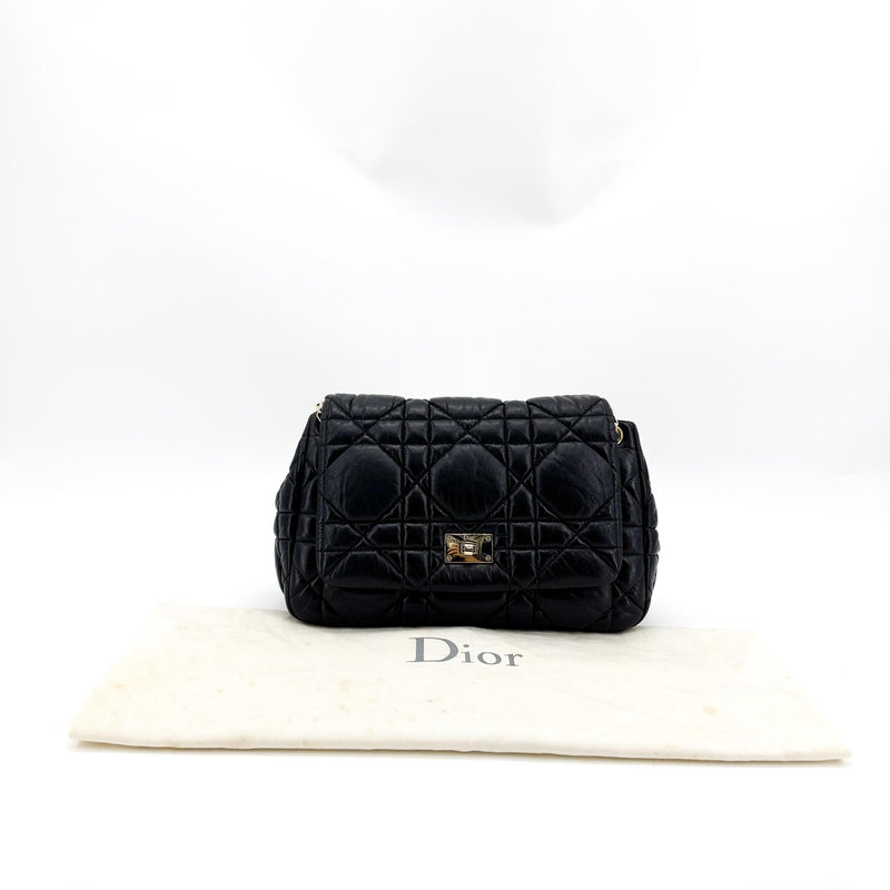 Christian Dior Milly La Foret Cannage Quilt Lambskin Black Leather Bag