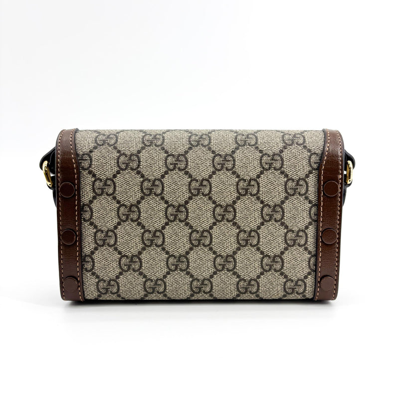 Gucci Horsebit 1955 Flap Gg Coated Canvas Brown Bag