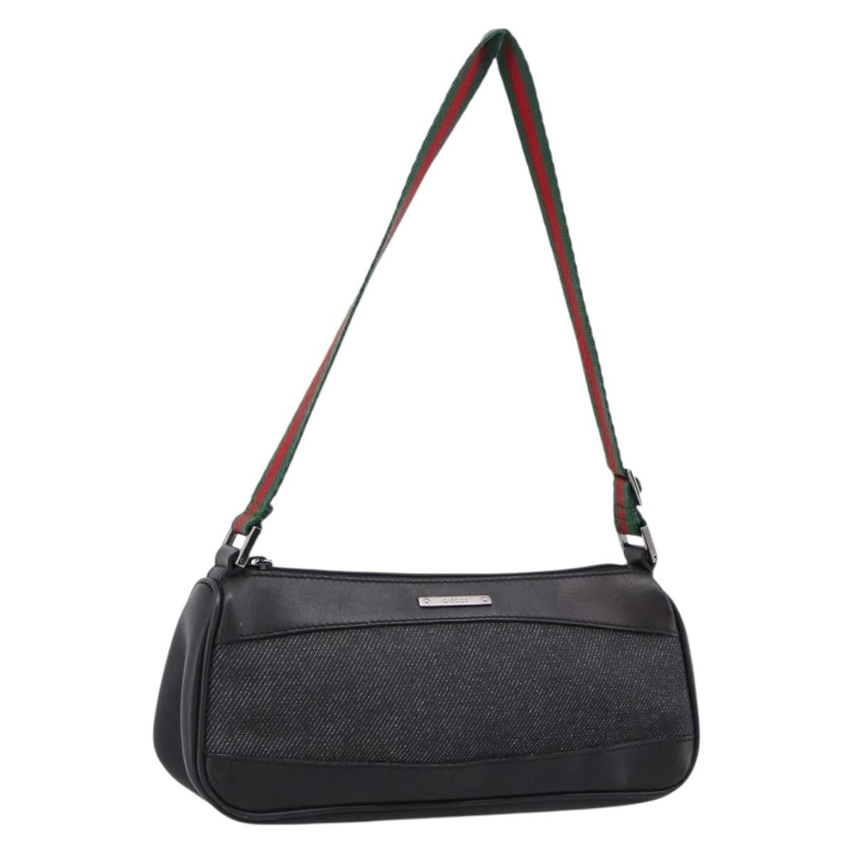 Gucci Web Sherry Line Accessory Pouch Denim & Leather Black Canvas
