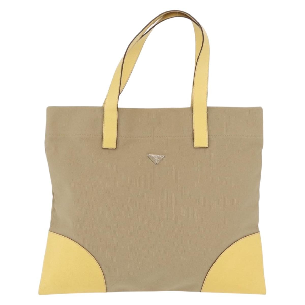 Prada Lux Convertible Open Tote Canvas And Leather Beige