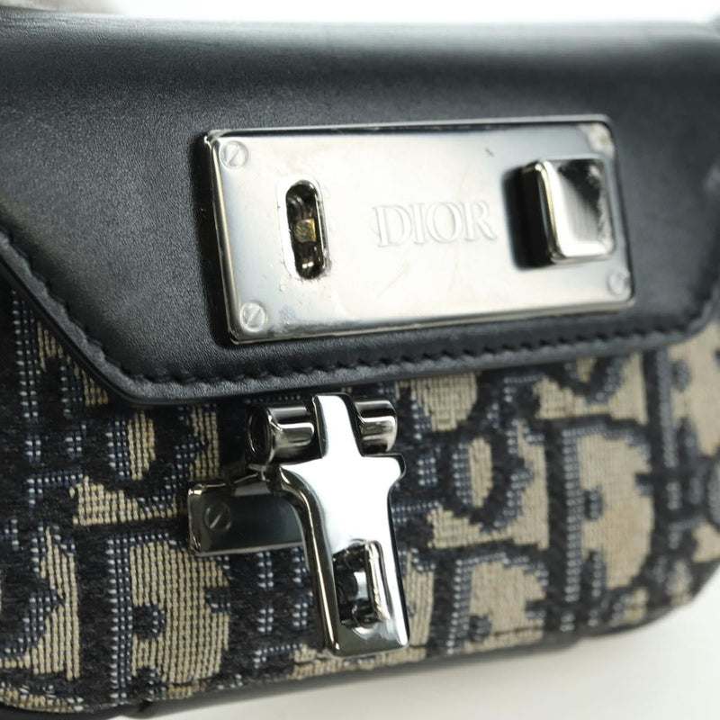 Christian Dior Clasp Lock Messenger Oblique Canvas And Leather Navy