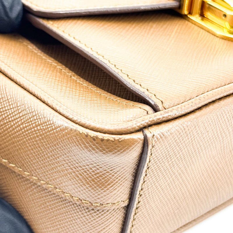 Prada Pushlock Pocket Camera Saffiano Leather Brown Bag