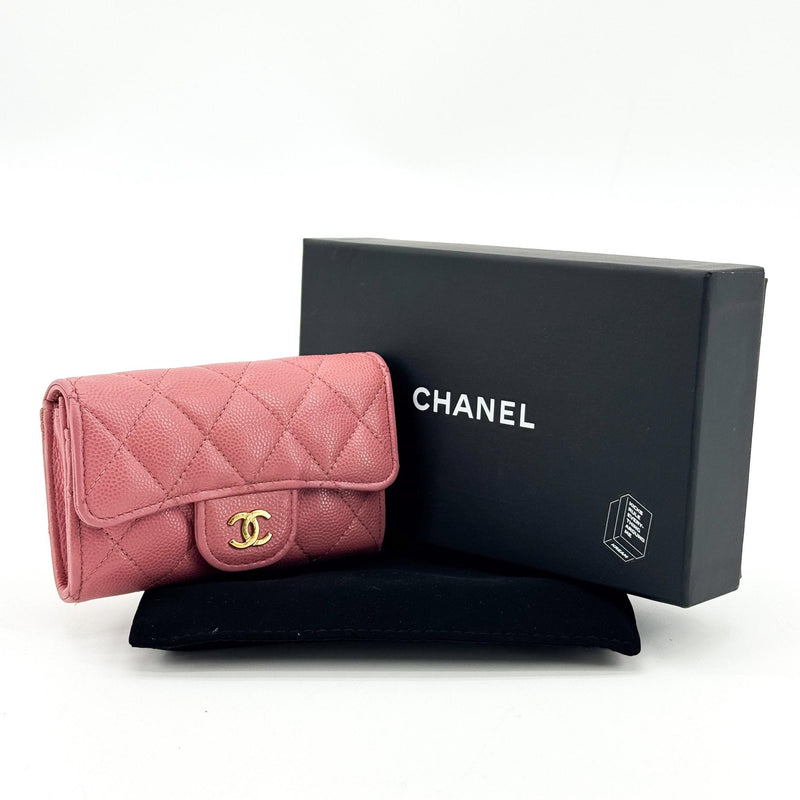Chanel Classic Flap Card Case Quilted Caviar Pink Leather Accessory