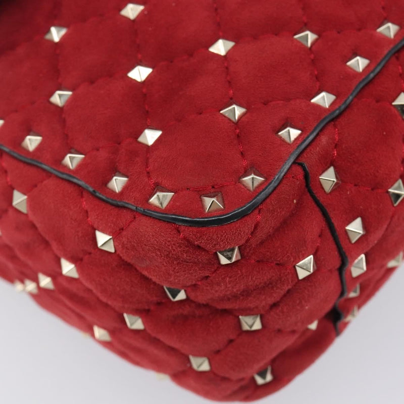 Valentino Garavani Rockstud Spike Flap Quilted Suede Red Bag