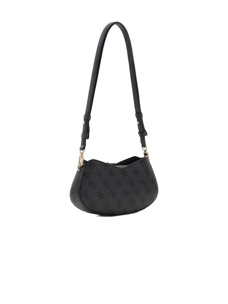Guess Logo-Embossed Polyurethane Shoulder Bag — Black