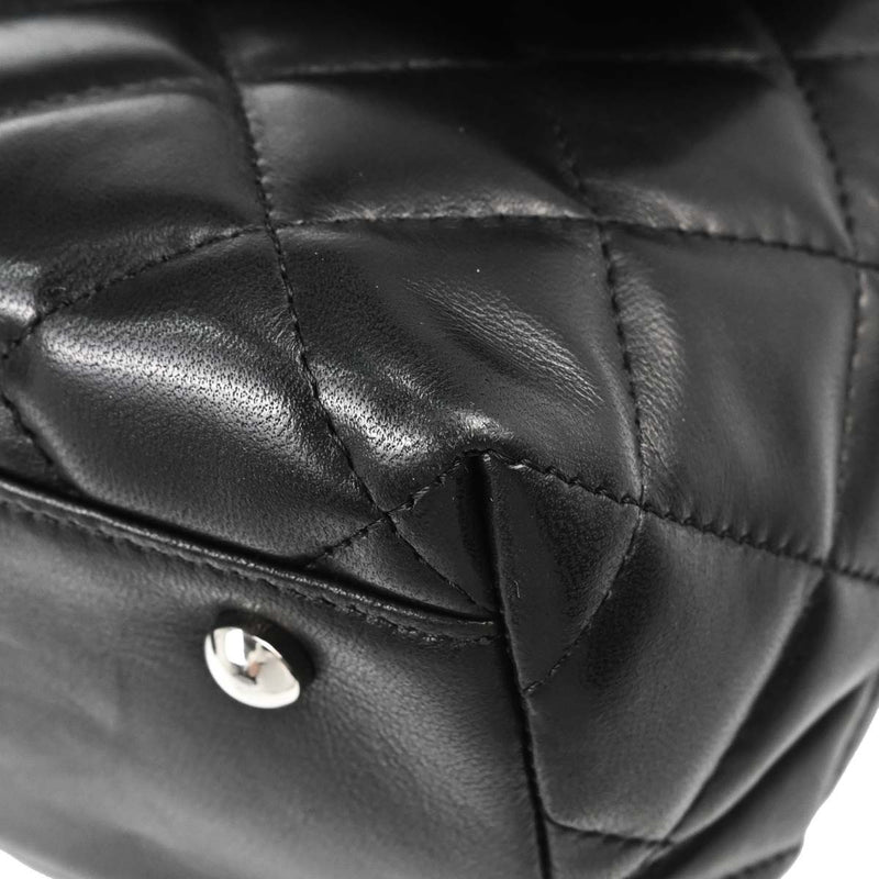 Chanel Vintage Classic Top Handle Flap Quilted Lambskin Black Leather Bag