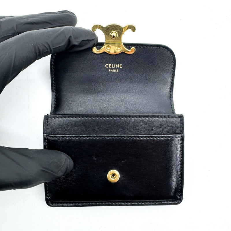 Celine Triomphe Card Case Leather Black Accessory