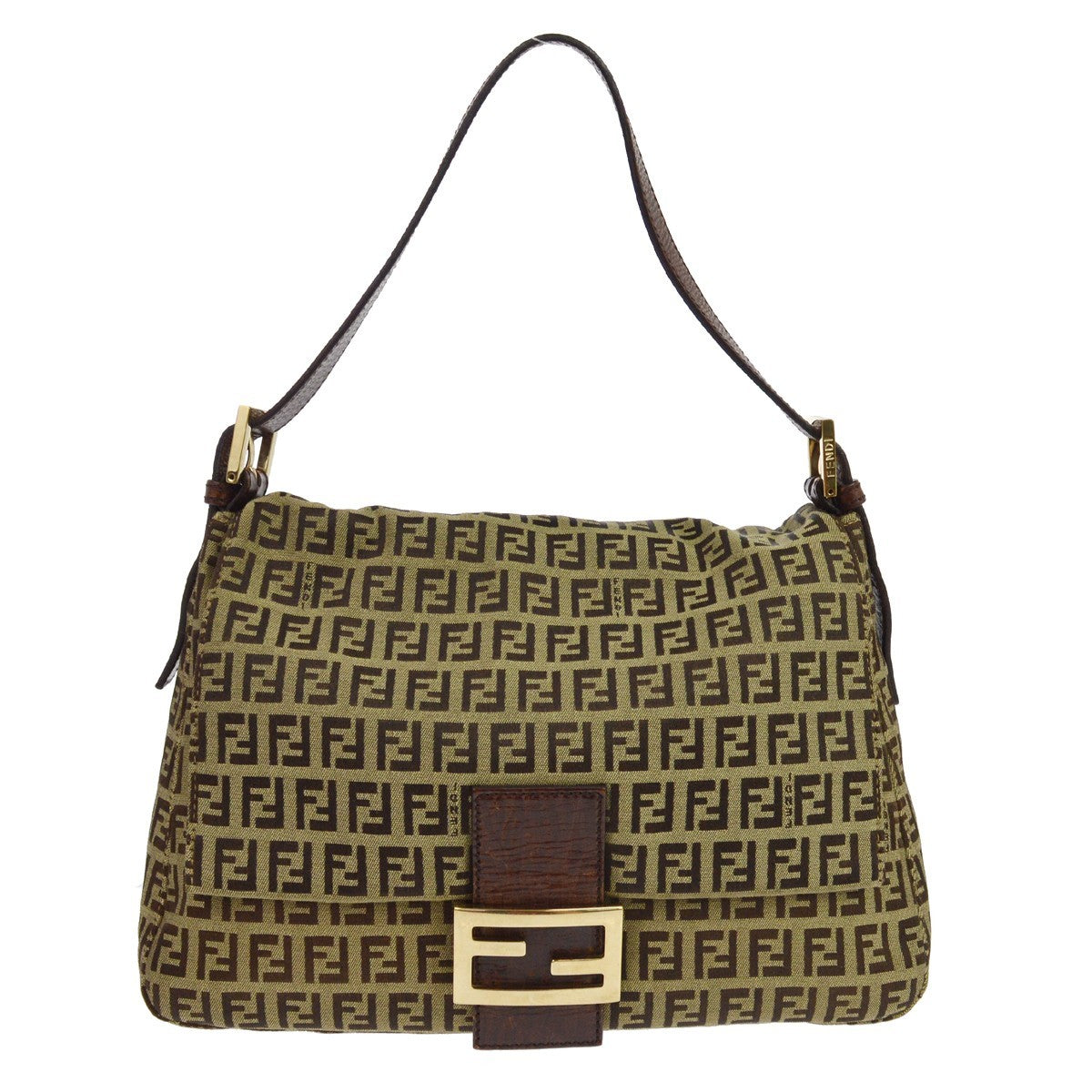 Fendi Zucchino Canvas Mamma Baguette Brown Bag