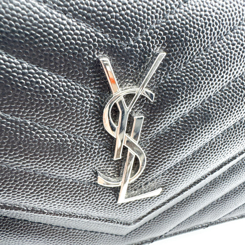 Saint Laurent Classic Monogram Wallet On Chain Matelasse Chevron Leather Black Bag