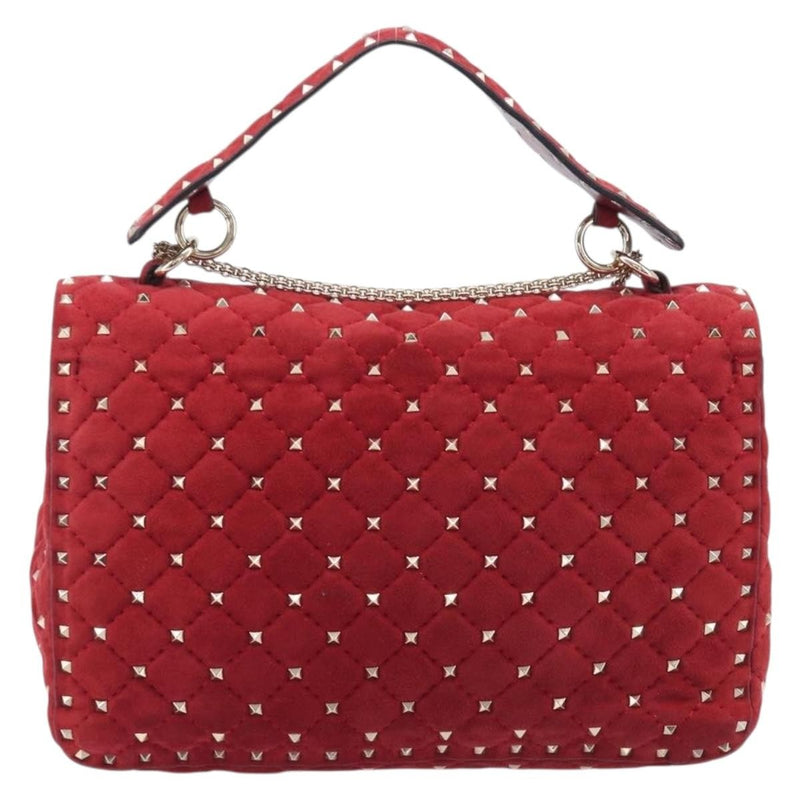 Valentino Garavani Rockstud Spike Flap Quilted Suede Red Bag