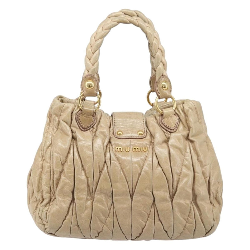 Miu Miu Coffer Convertible Satchel Matelasse Leather Beige