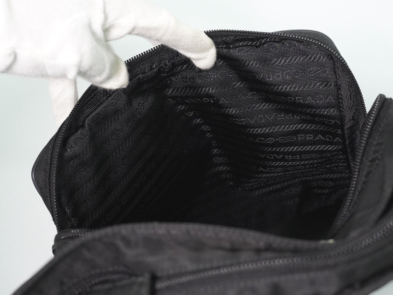 Prada Front Pocket Messenger Quilted Tessuto Black Nylon