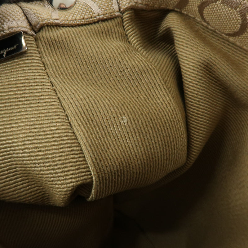 Salvatore Ferragamo Gancini Handle Leather Beige Canvas Bag