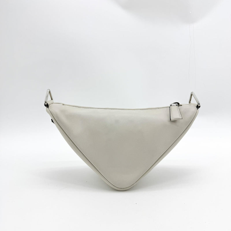Prada Triangle Logo Zip Leather White Bag