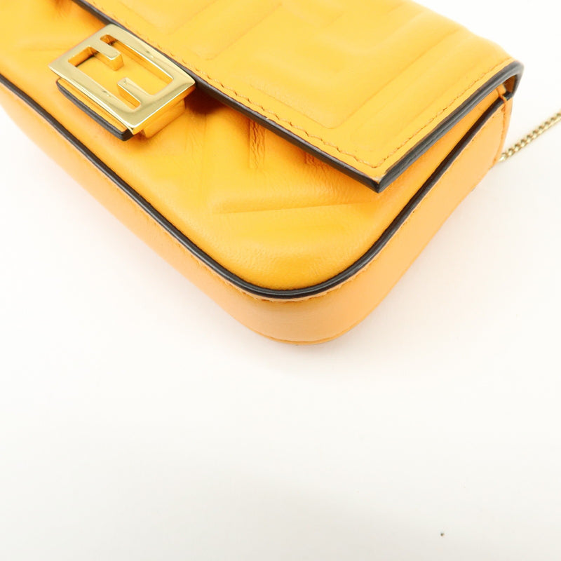 Fendi Chain Baguette Charm Zucca Embossed Leather Orange Bag