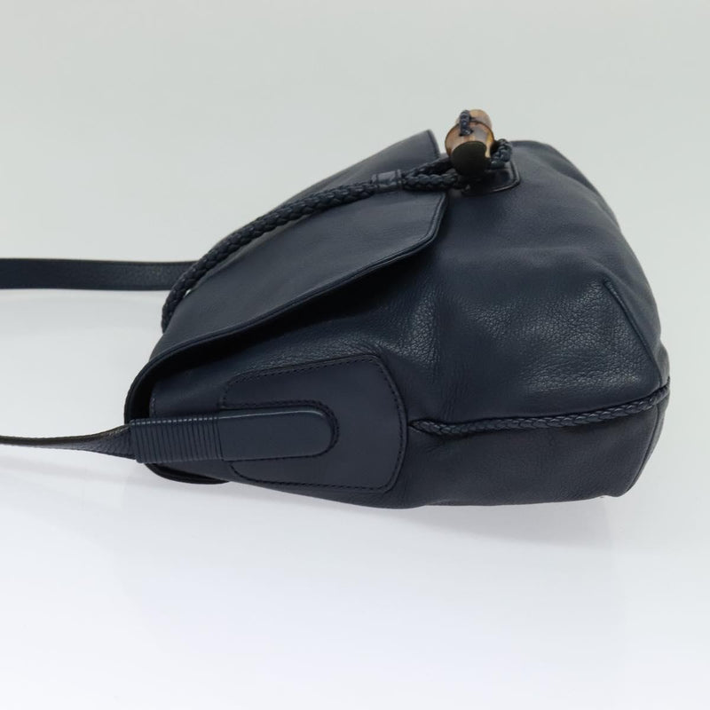 Gucci Hip Bamboo Flap Leather Blue Bag