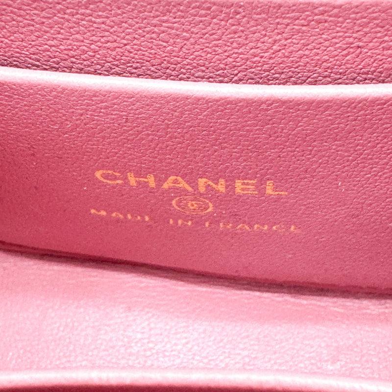 Chanel Square Classic Flap Top Handle Clutch With Chain Quilted Lambskin Pink Leather