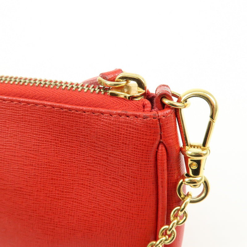 Fendi Chain Pochette Leather Red Bag