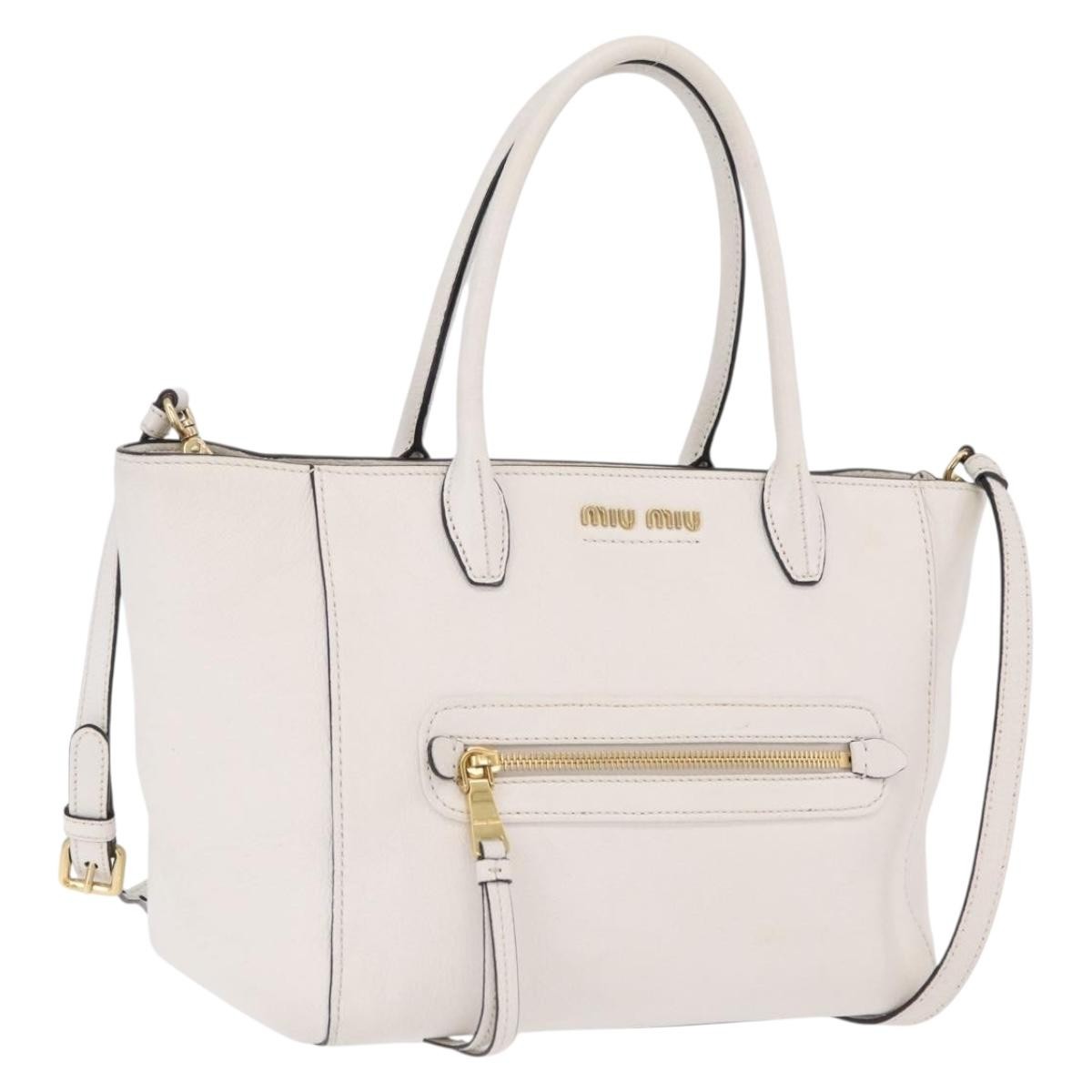 Miu Miu Madras Front Zip Leather White Bag