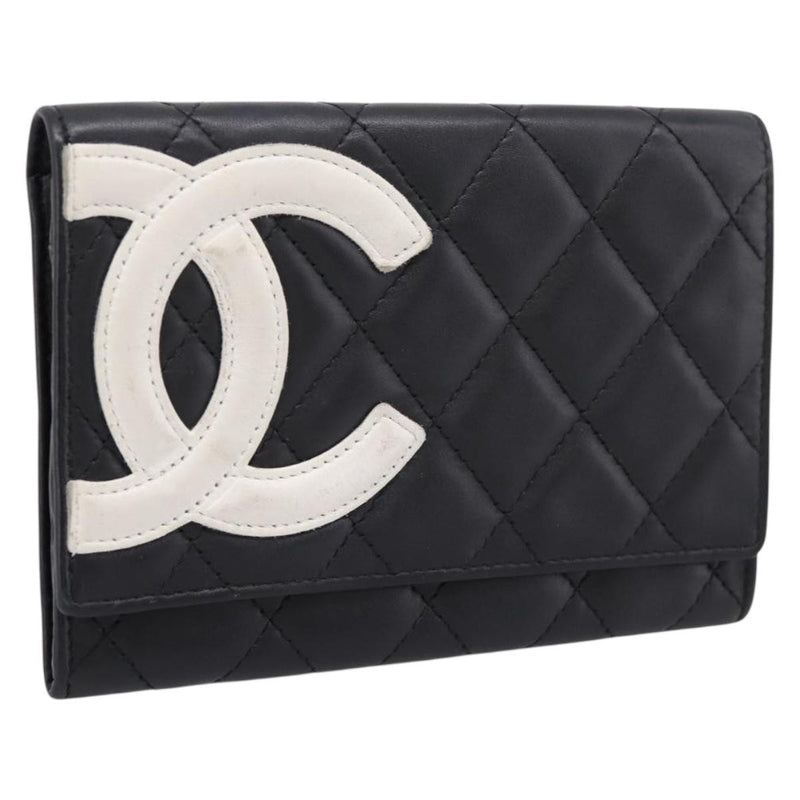 Chanel Cambon Flap Card Case Quilted Lambskin Black Leather Accessory