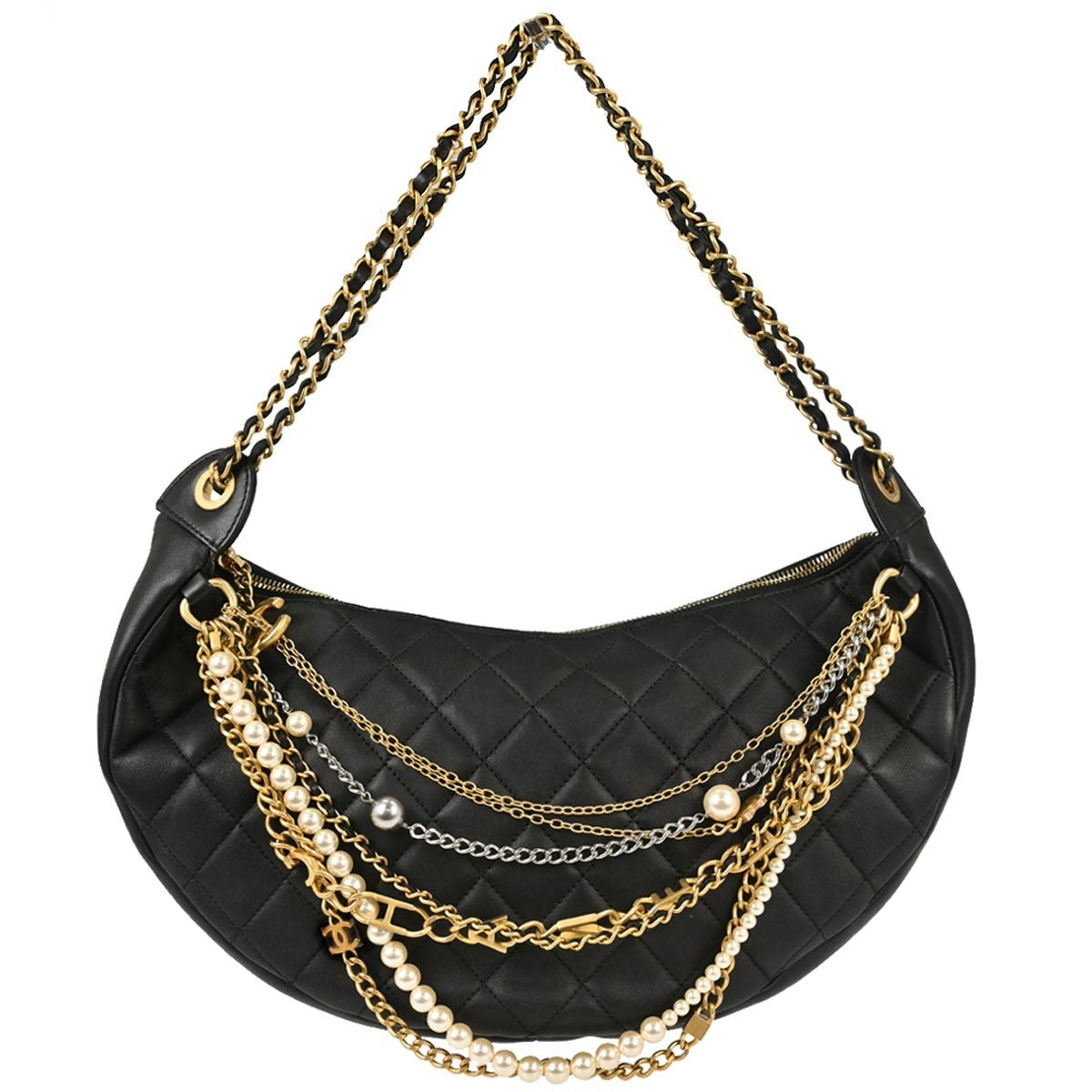 Chanel All About Chains Waist Quilted Lambskin Black Leather Bag