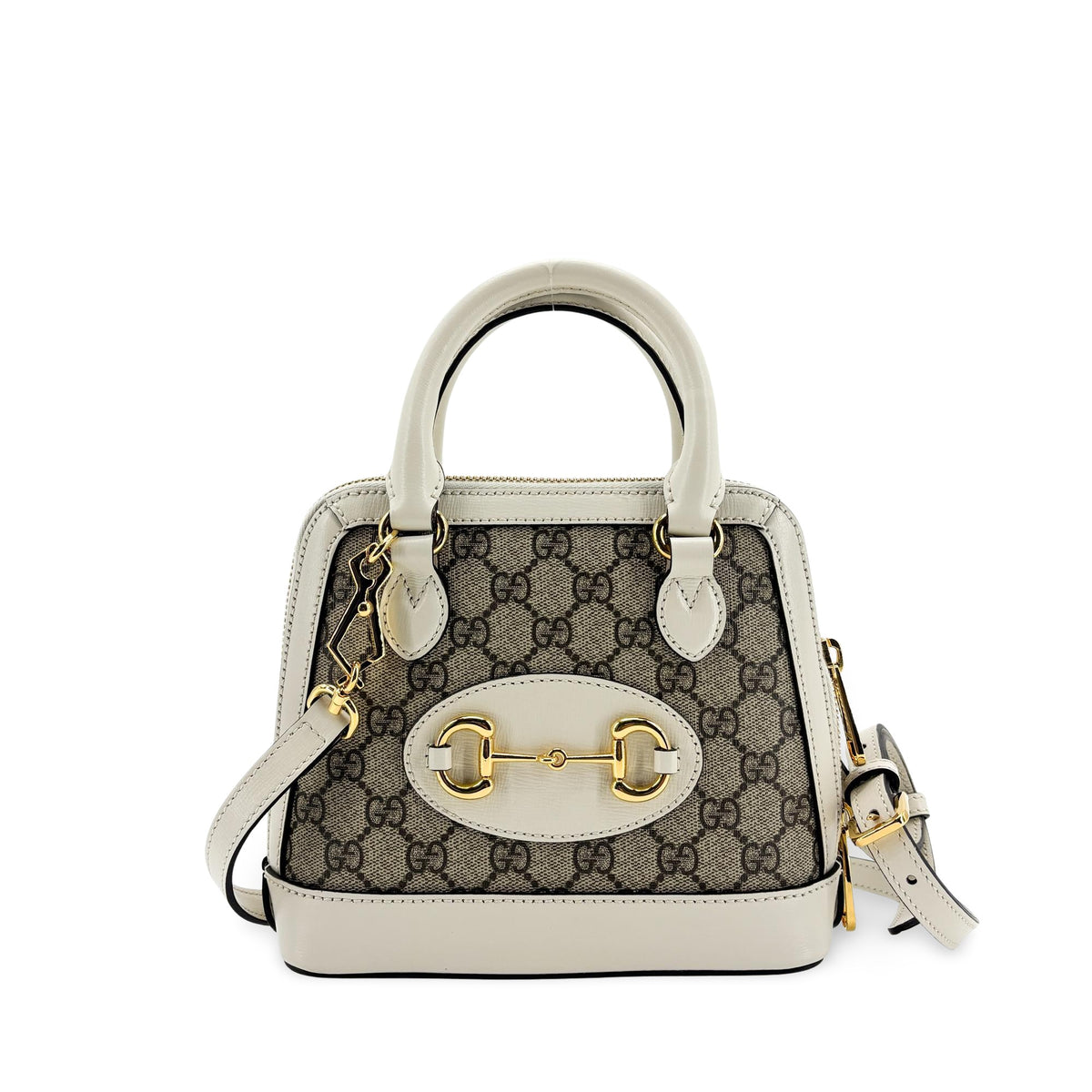 Gucci Horsebit 1955 Top Handle Gg Coated Canvas With Leather Beige Bag