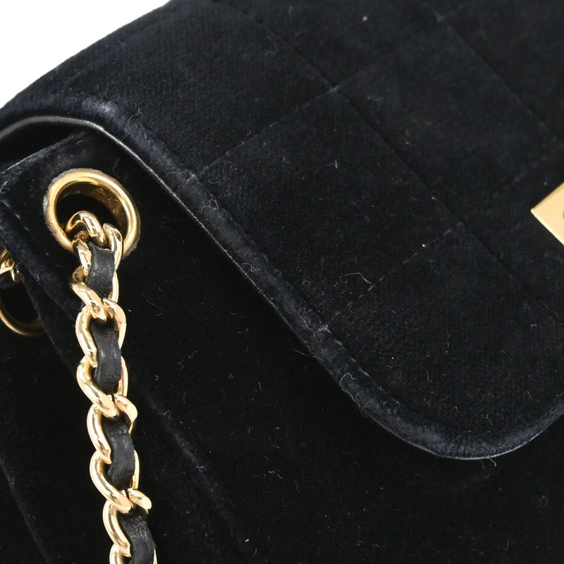 Chanel Chocolate Bar Mademoiselle Lock Chain Quilted Velvet Black Bag