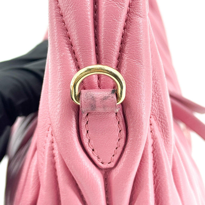 Miu Miu Wander Hobo Matelasse Satin Pink Leather