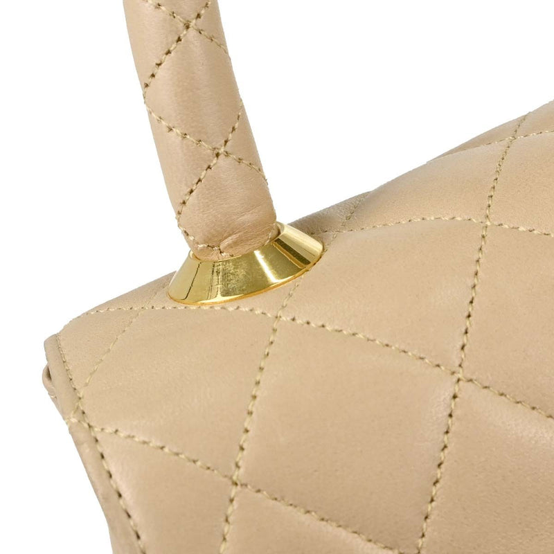 Chanel Cc Top Handle Flap Quilted Lambskin Beige Leather Bag