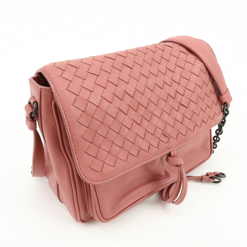 Bottega Veneta Drawstring Flap Leather With Intrecciato Pink Bag