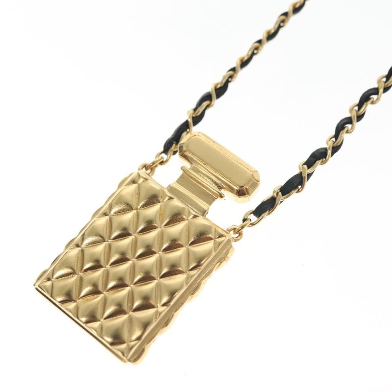 Chanel Cc Perfume Bottle Pendant Chain Long Metal With Leather, Crystals And Faux Pearl Gold Bijoux