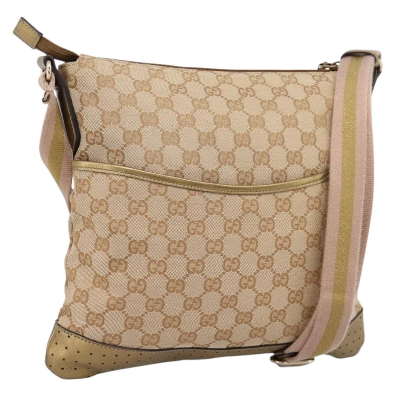 Gucci Zip Messenger Gg Canvas With Perforated Leather Beige