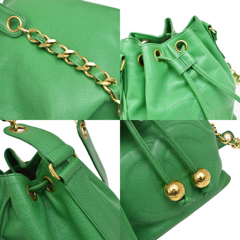 Chanel Vintage Cc Chain Drawstring Lambskin Green Calfskin Bag