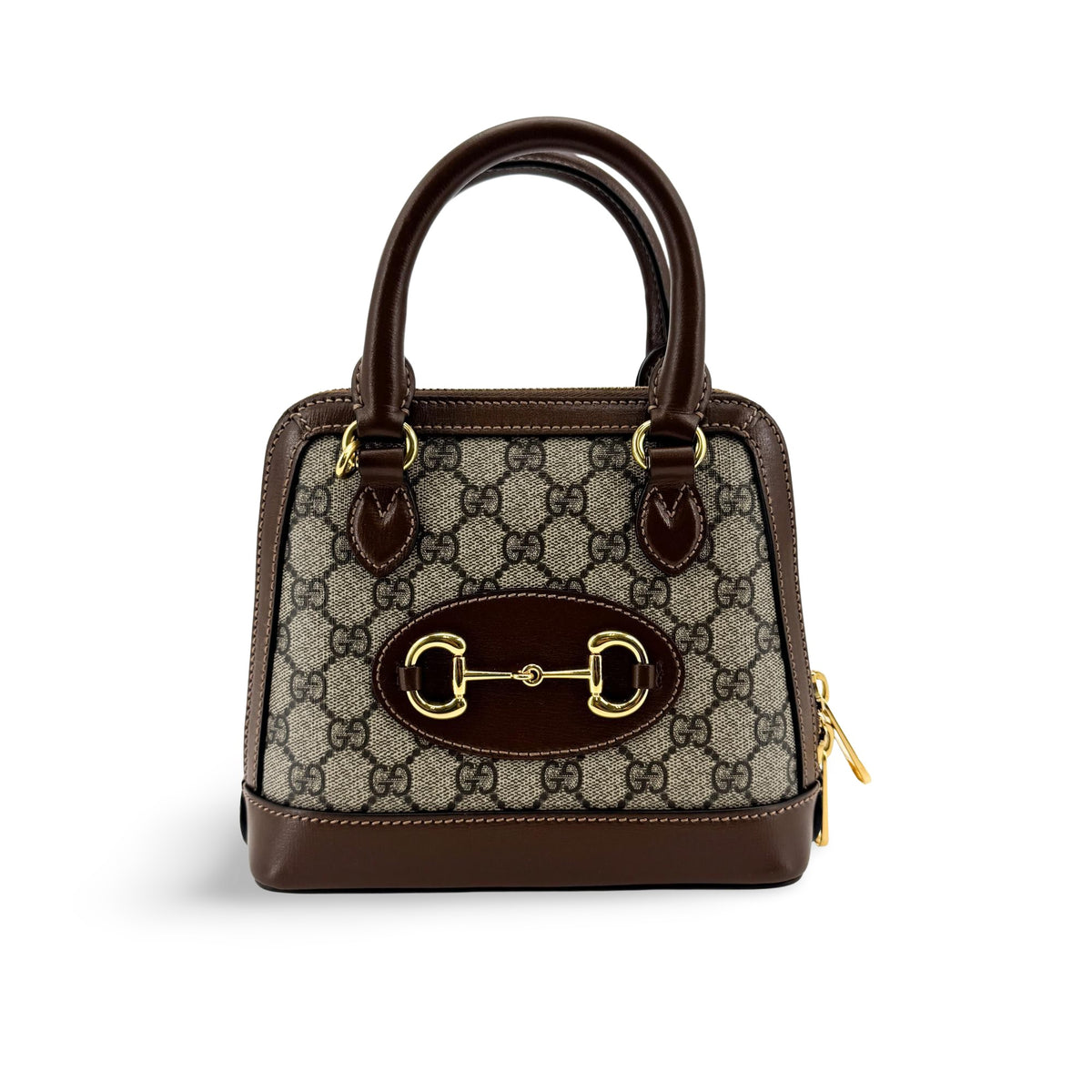 Gucci Horsebit 1955 Top Handle Gg Coated Canvas With Leather Brown Bag