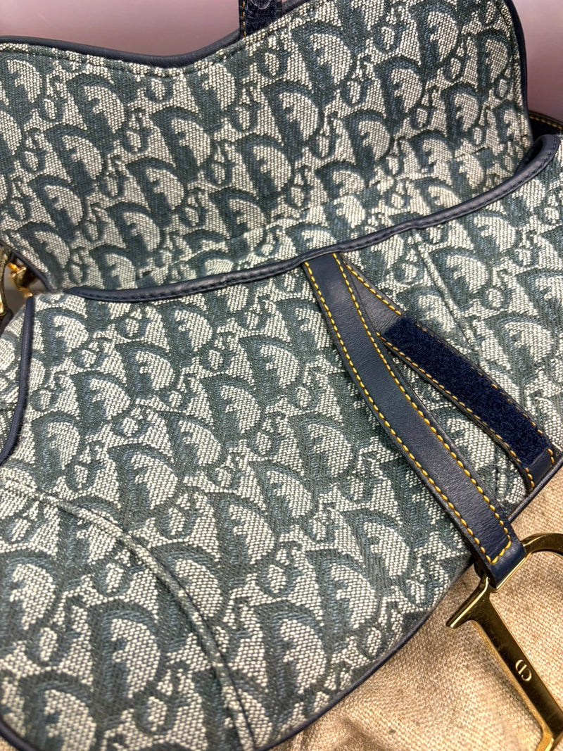 Christian Dior Saddle Oblique Canvas Navy Bag