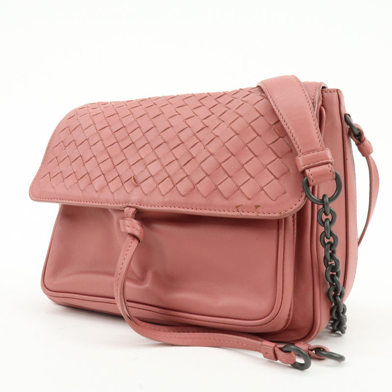 Bottega Veneta Drawstring Flap Leather With Intrecciato Pink Bag