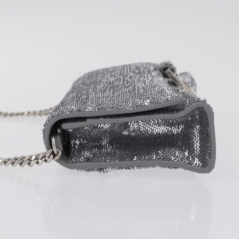 Balenciaga Hourglass Chain Leather With Sequins Silver Bag