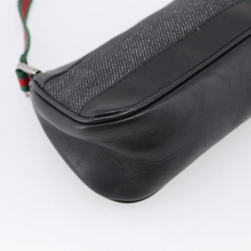 Gucci Web Sherry Line Accessory Pouch Denim & Leather Black Canvas