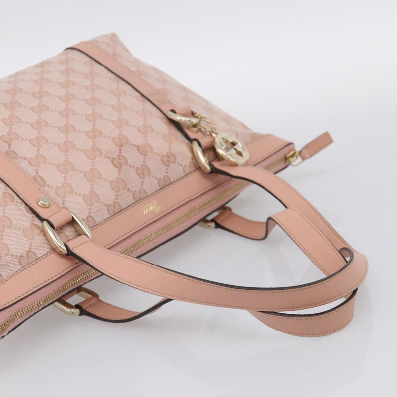 Gucci Abbey Zip Tote Gg Canvas And Leather Pink