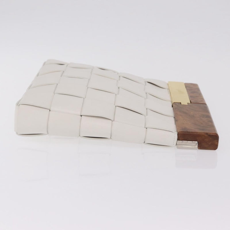 Bottega Veneta The Snap Clutch Maxi Intrecciato Leather With Wood And Metal White