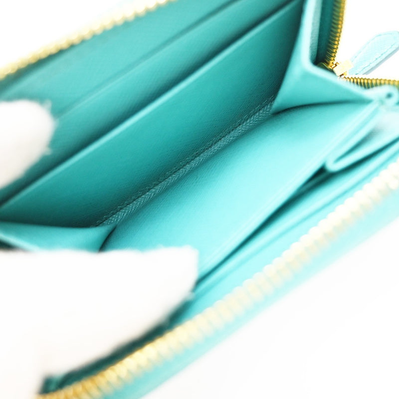 Prada Zip Around Saffiano Leather Blue Accessory