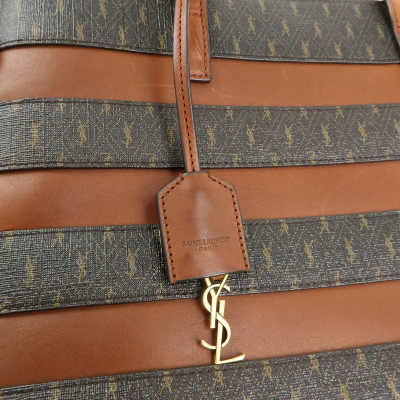 Saint Laurent Le Monogramme Shopper Monogram All Over Coated Canvas And Leather Brown Pvc Bag
