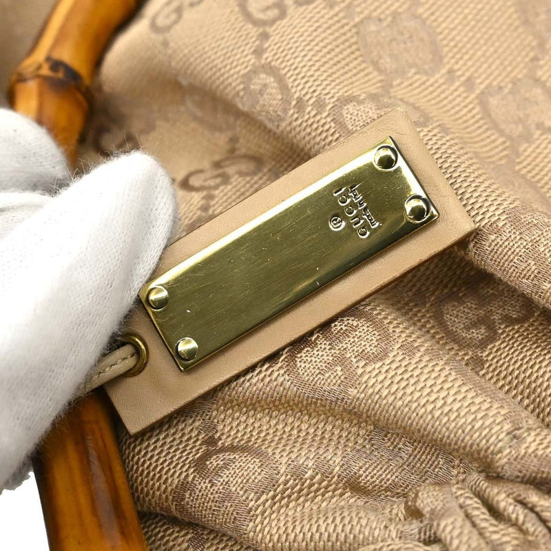 Gucci Bamboo Frame Satchel Gg Canvas Beige