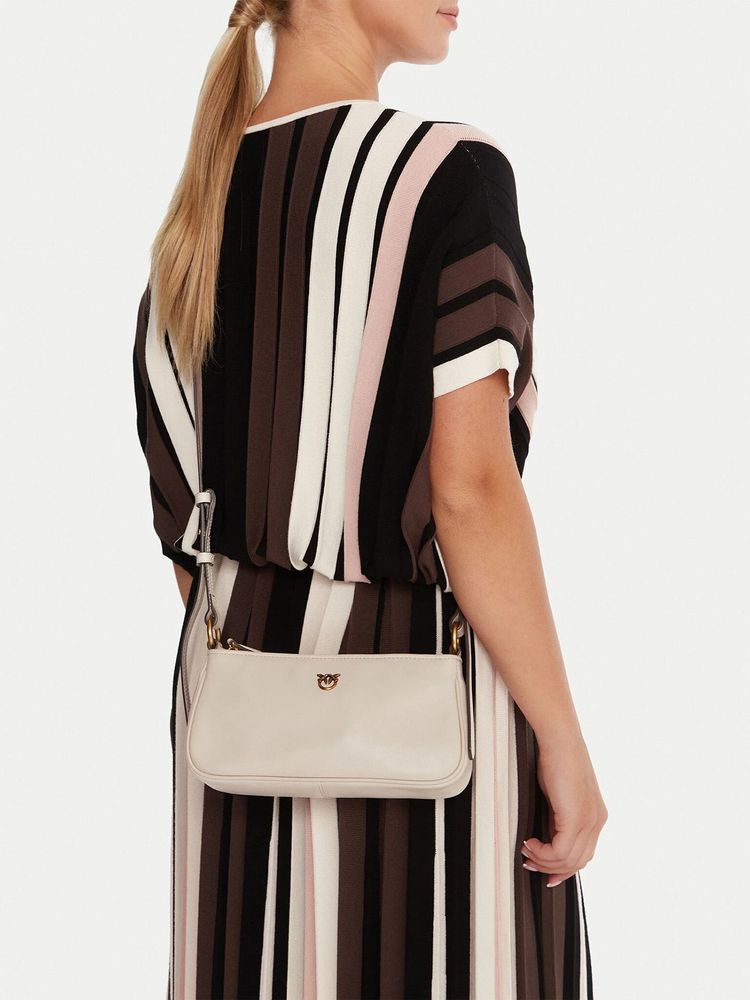 Pinko Half Moon Baguette Mini Shoulder Bag — White Goat Leather