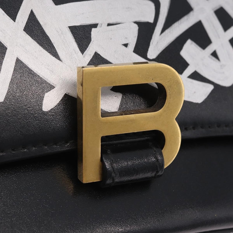 Balenciaga Graffiti Hourglass Top Handle Leather Black Bag