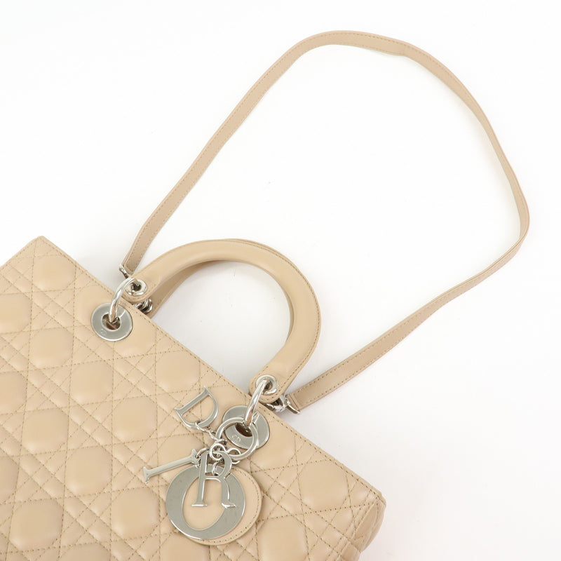 Christian Dior Lady Cannage Quilt Lambskin Beige Leather Bag