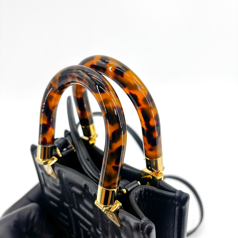 Fendi Sunshine Shopper Striped Suede Black Leather Bag