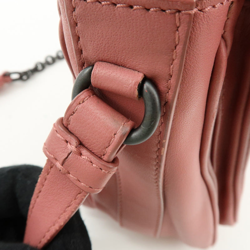 Bottega Veneta Drawstring Flap Leather With Intrecciato Pink Bag