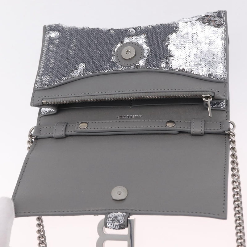 Balenciaga Hourglass Chain Leather With Sequins Silver Bag